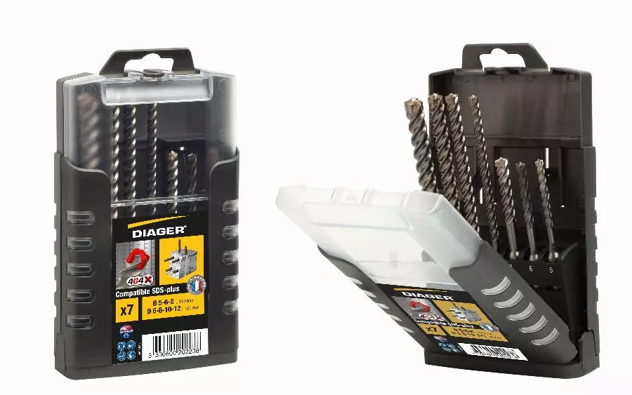 Forets Béton SDS+ DIAGER L.110 Ø 5-6-8 L.160 Ø 6-8-10-12 Mm - 7 Pièces - 1000V 3 Forets Béton SDS+ DIAGER L.110 Ø 5-6-8 L.160 Ø 6-8-10-12 Mm - 7 Pièces - 1000V